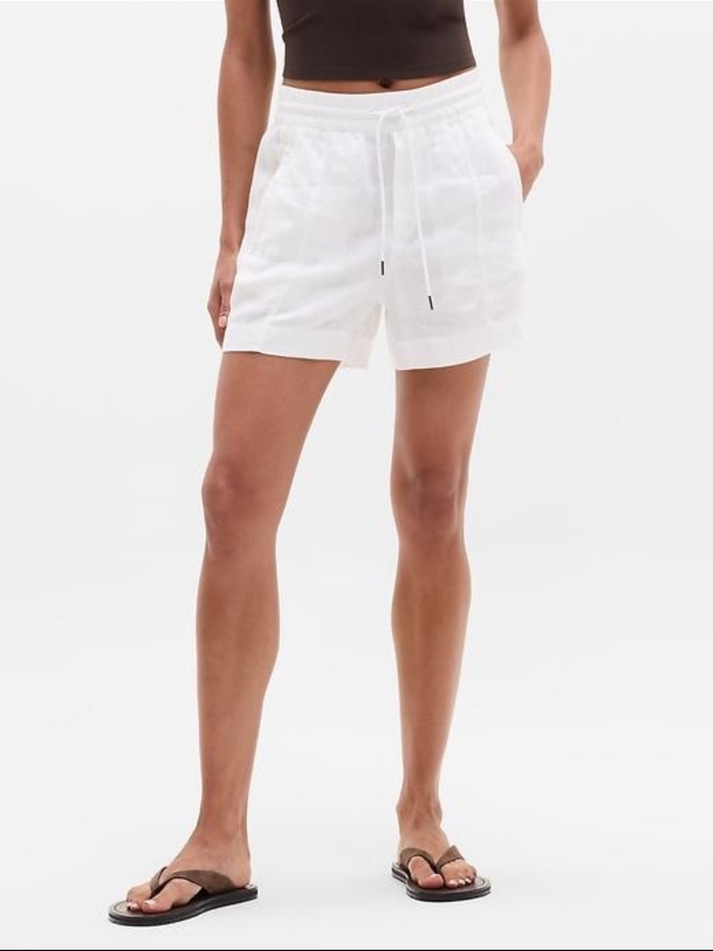 Athleta White Drawstring Linen-Blend Shorts